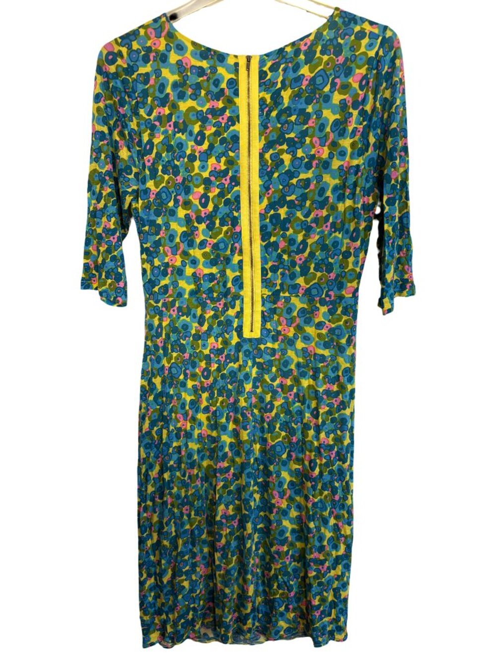 Boden Sophia Floral Jersey Sheath Dress Women Yellow Blue Pink 3/4 Sleeve US 12L - Picture 4 of 9
